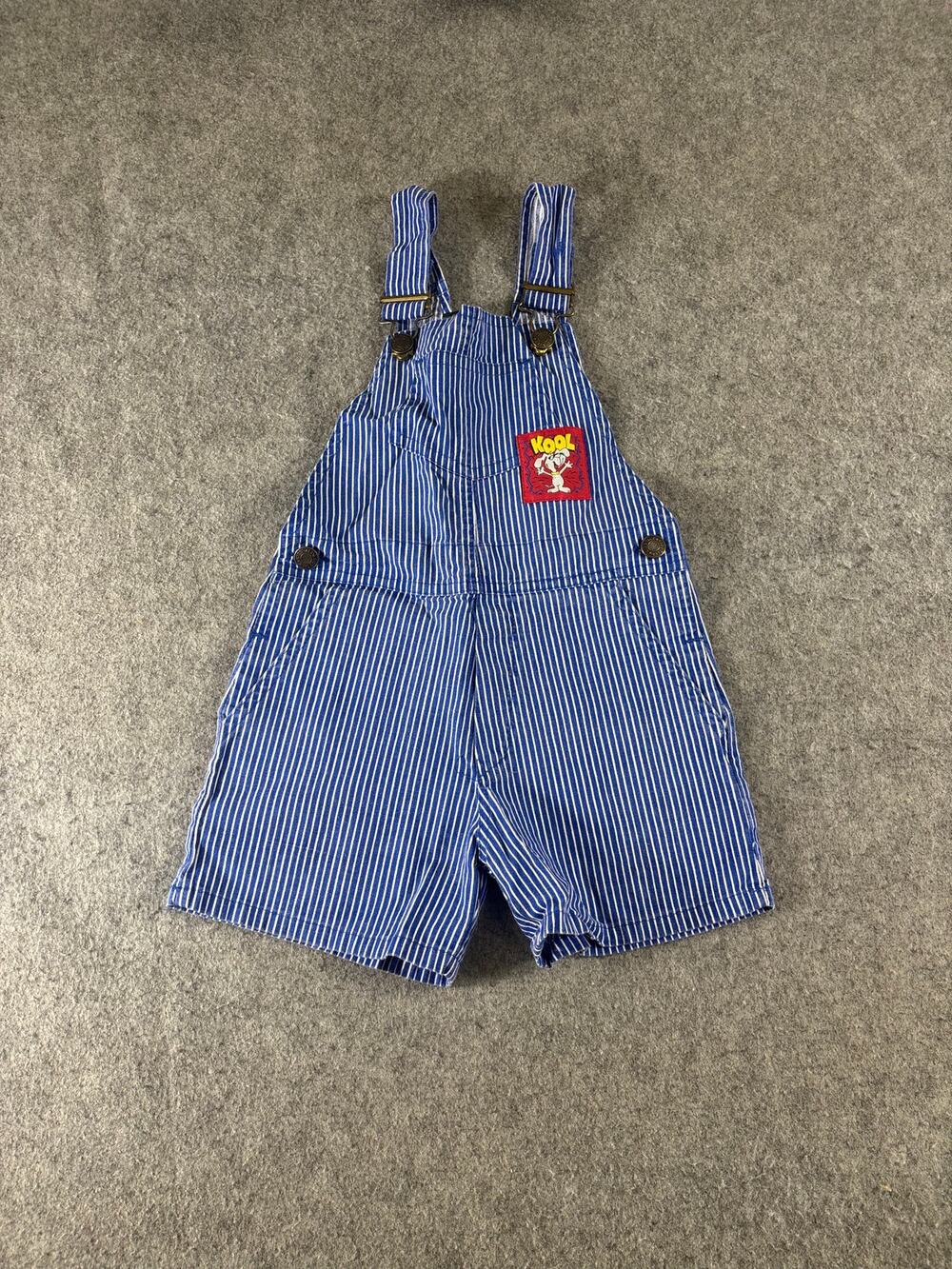 VINTAGE Kids Talk Kool Overalls Shorts Toddler 4T Blue White Striped Shortalls